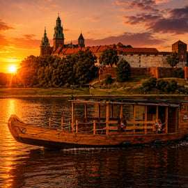 Cracovia: crucero al atardecer y de noche en un barco tradicional de madera